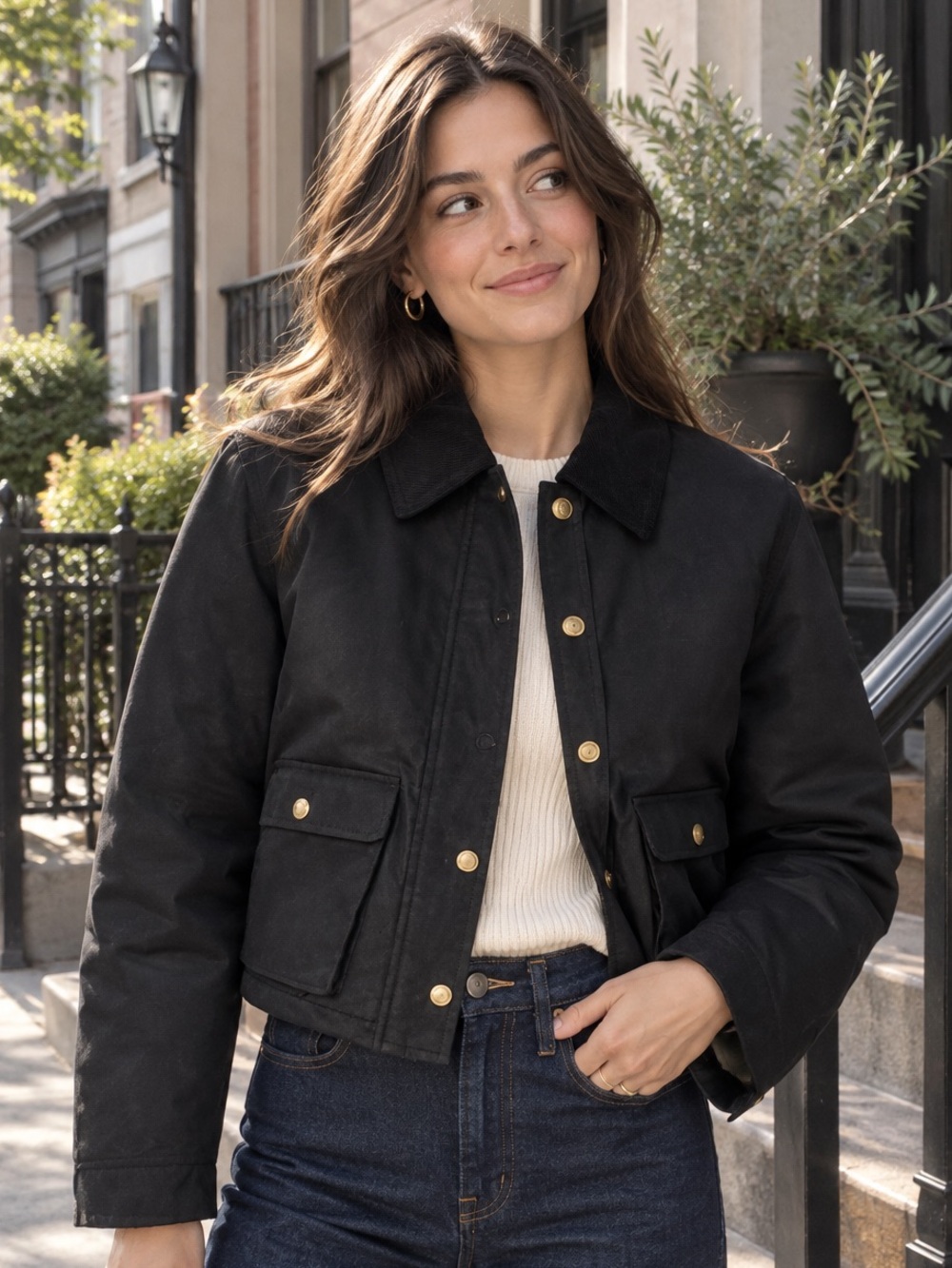 J Crew Barn Jacket Cropped WMNS XS Black Ripstop Cotton Corduroy Primaloft CN056 - Picture 16 of 16